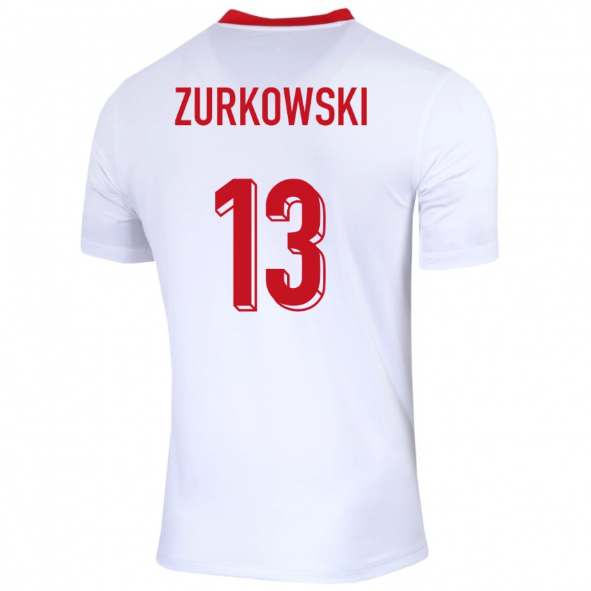 Børn Polen Szymon Zurkowski #13 Hvid Hjemmebane Spillertrøjer 24-26 Trøje T-Shirt