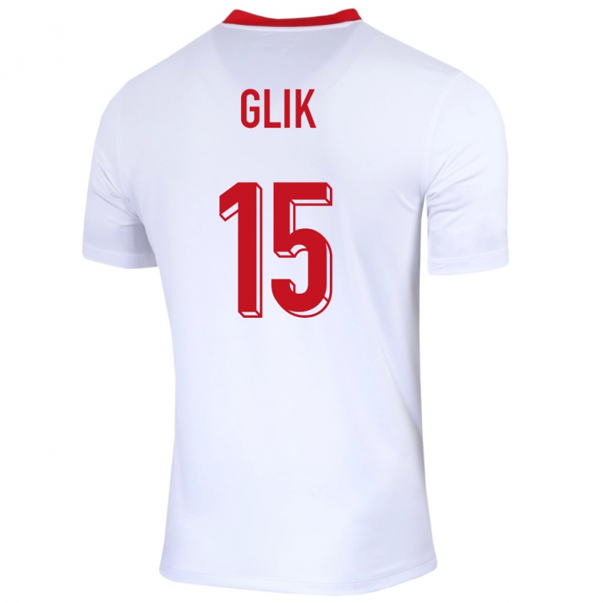 Børn Polen Kamil Glik #15 Hvid Hjemmebane Spillertrøjer 24-26 Trøje T-Shirt
