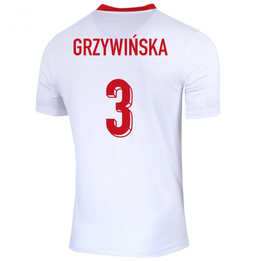 Børn Polen Gabriela Grzywinska #3 Hvid Hjemmebane Spillertrøjer 24-26 Trøje T-Shirt