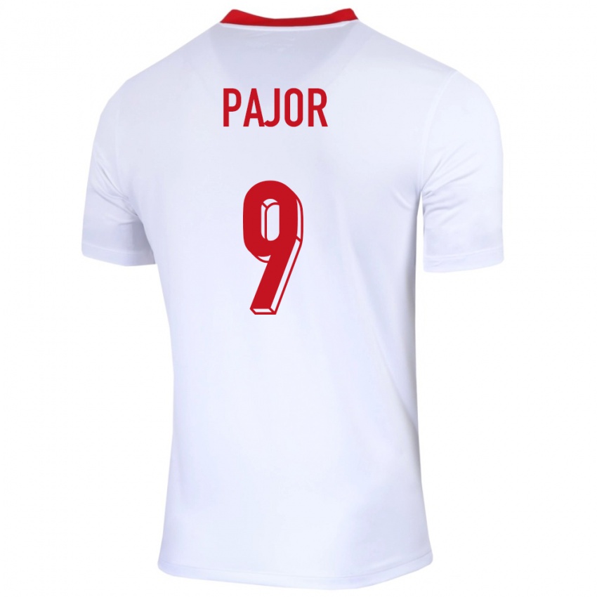 Børn Polen Ewa Pajor #9 Hvid Hjemmebane Spillertrøjer 24-26 Trøje T-Shirt