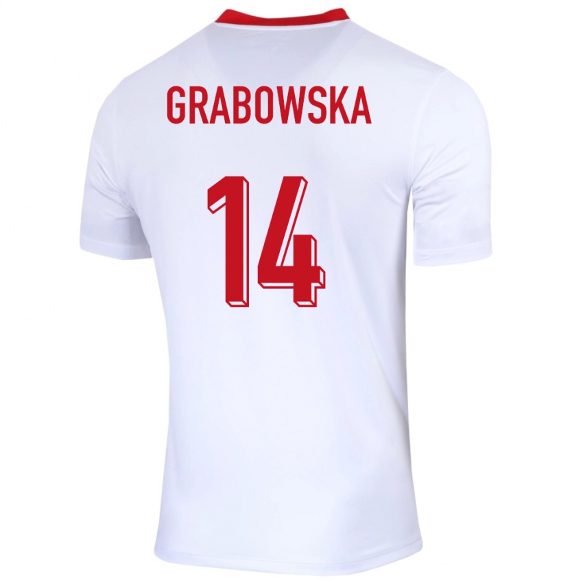 Børn Polen Dominika Grabowska #14 Hvid Hjemmebane Spillertrøjer 24-26 Trøje T-Shirt
