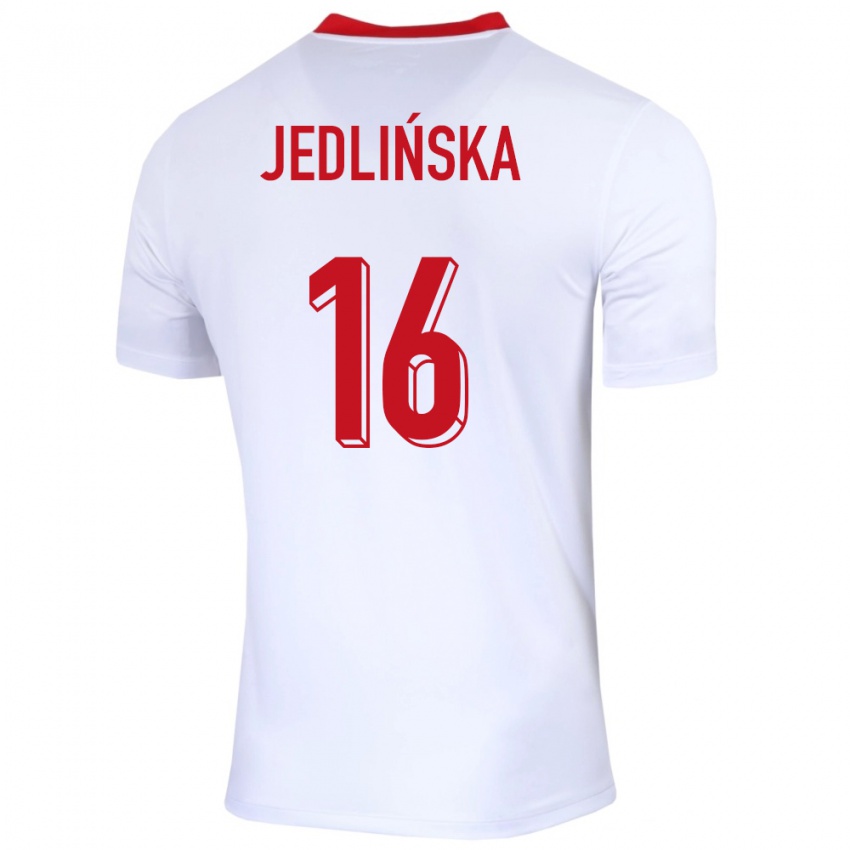 Børn Polen Klaudia Jedlinska #16 Hvid Hjemmebane Spillertrøjer 24-26 Trøje T-Shirt