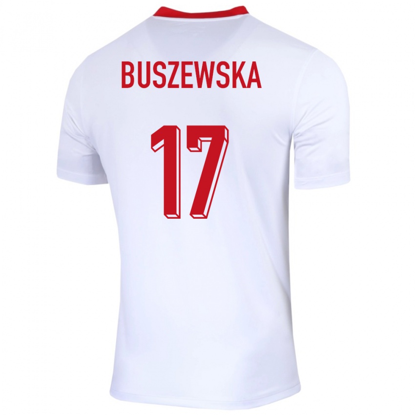 Børn Polen Zofia Buszewska #17 Hvid Hjemmebane Spillertrøjer 24-26 Trøje T-Shirt