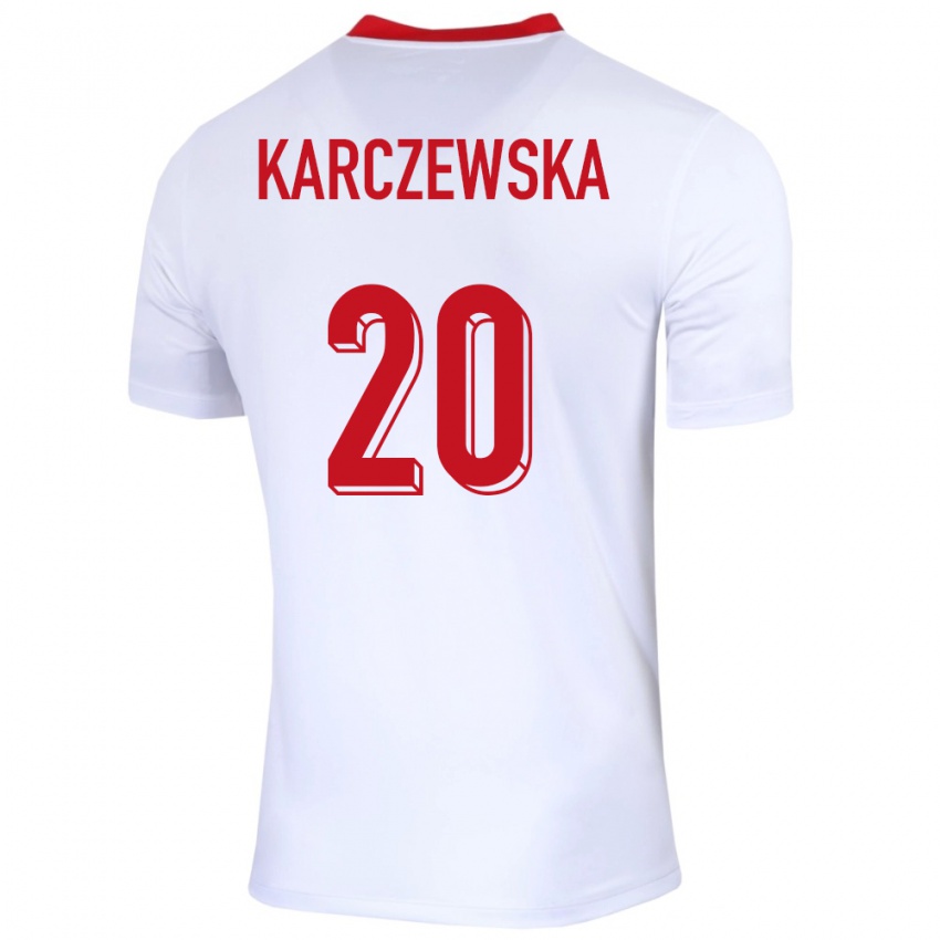 Børn Polen Nikola Karczewska #20 Hvid Hjemmebane Spillertrøjer 24-26 Trøje T-Shirt