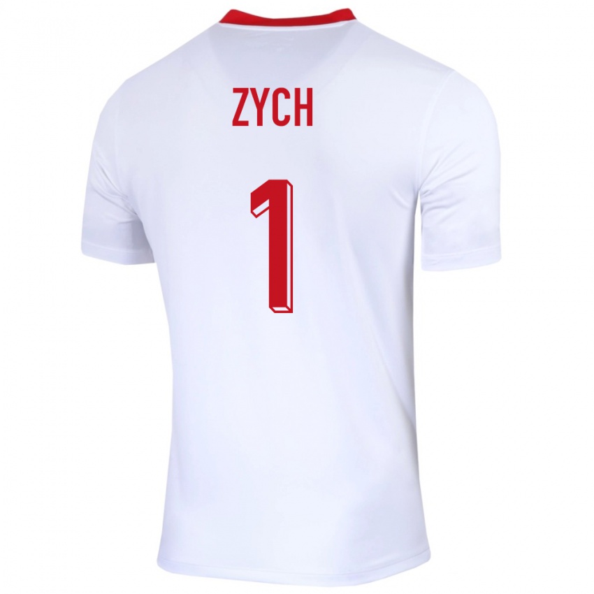 Børn Polen Oliwier Zych #1 Hvid Hjemmebane Spillertrøjer 24-26 Trøje T-Shirt