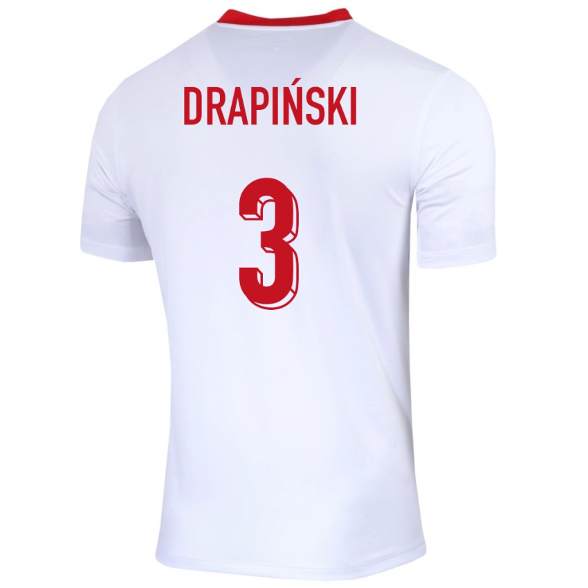 Børn Polen Igor Drapinski #3 Hvid Hjemmebane Spillertrøjer 24-26 Trøje T-Shirt