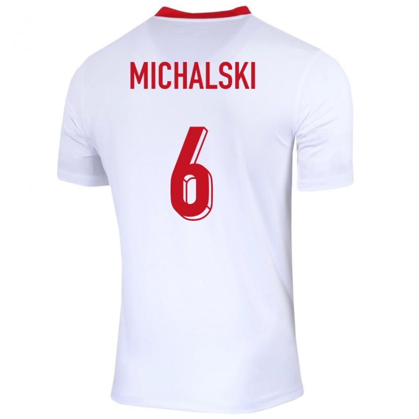 Børn Polen Szymon Michalski #6 Hvid Hjemmebane Spillertrøjer 24-26 Trøje T-Shirt