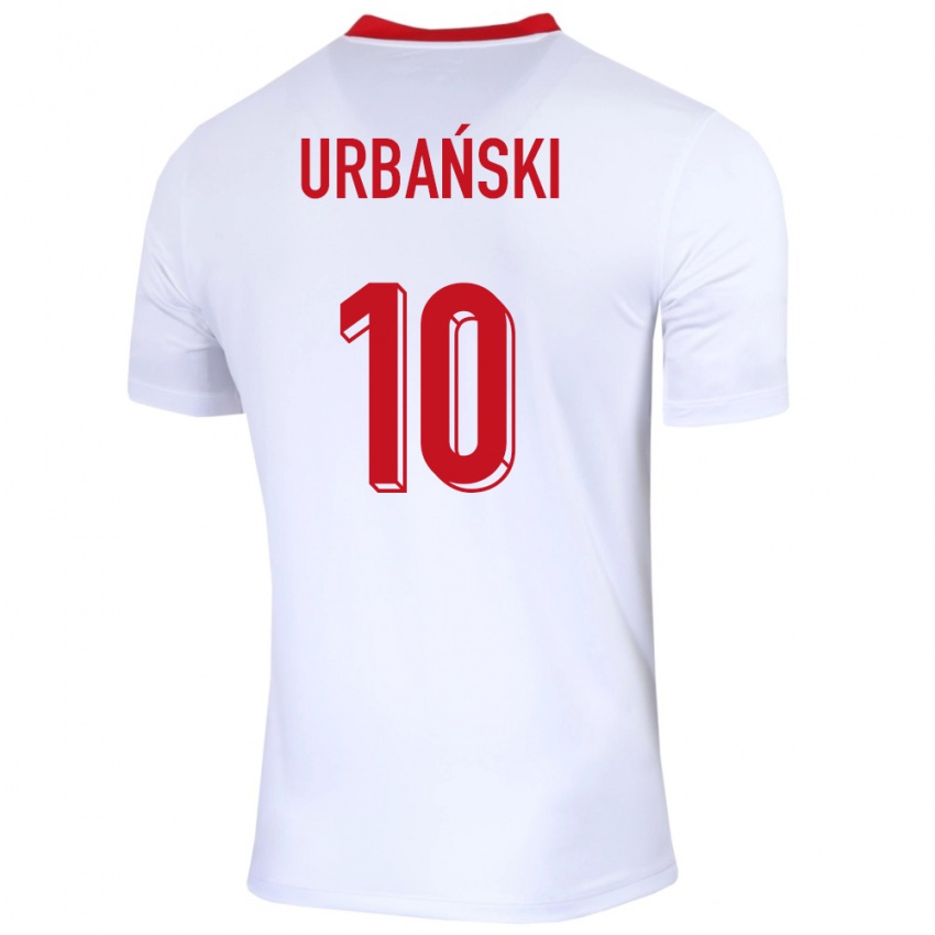 Børn Polen Kacper Urbanski #10 Hvid Hjemmebane Spillertrøjer 24-26 Trøje T-Shirt