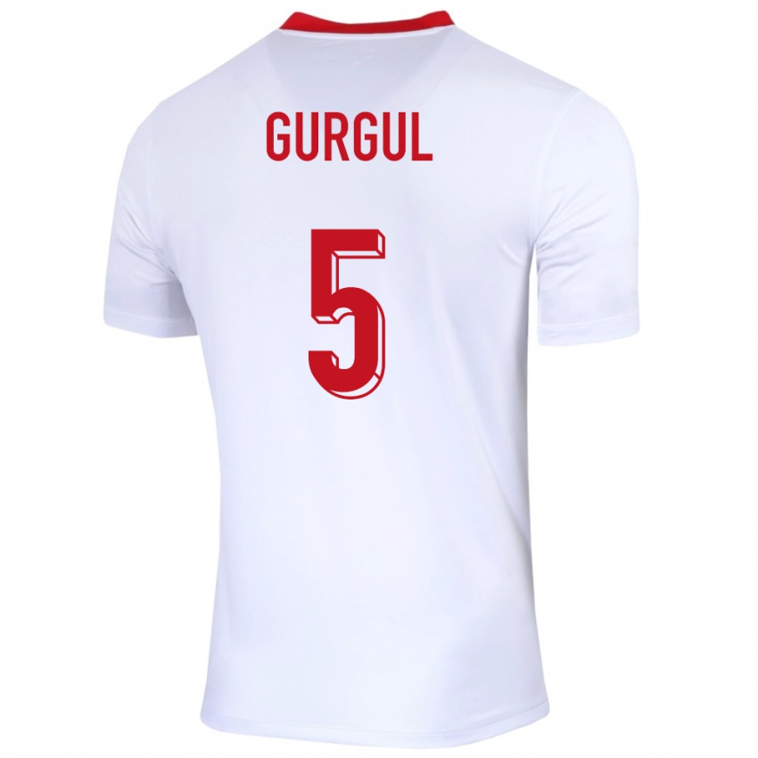 Børn Polen Michal Gurgul #5 Hvid Hjemmebane Spillertrøjer 24-26 Trøje T-Shirt