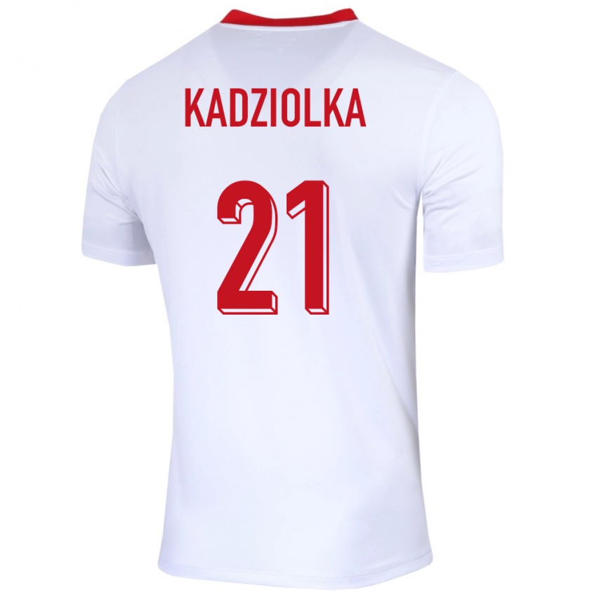 Børn Polen Szymon Kadziolka #21 Hvid Hjemmebane Spillertrøjer 24-26 Trøje T-Shirt