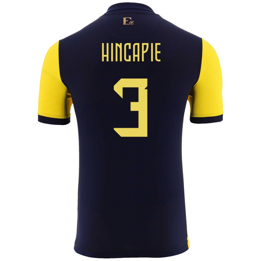Børn Ecuador Piero Hincapie #3 Gul Hjemmebane Spillertrøjer 24-26 Trøje T-Shirt