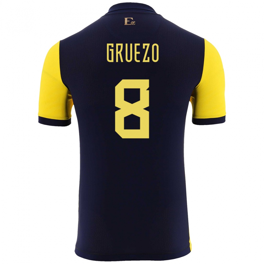 Børn Ecuador Carlos Gruezo #8 Gul Hjemmebane Spillertrøjer 24-26 Trøje T-Shirt