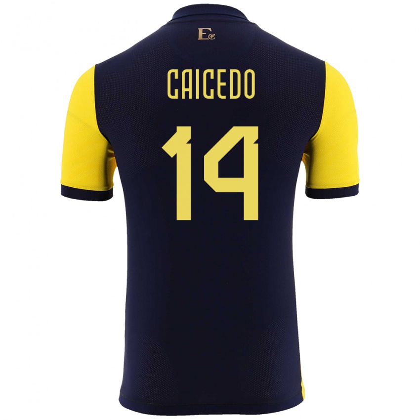 Børn Ecuador Carina Caicedo #14 Gul Hjemmebane Spillertrøjer 24-26 Trøje T-Shirt