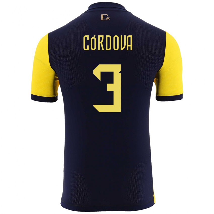 Børn Ecuador Luis Cordova #3 Gul Hjemmebane Spillertrøjer 24-26 Trøje T-Shirt
