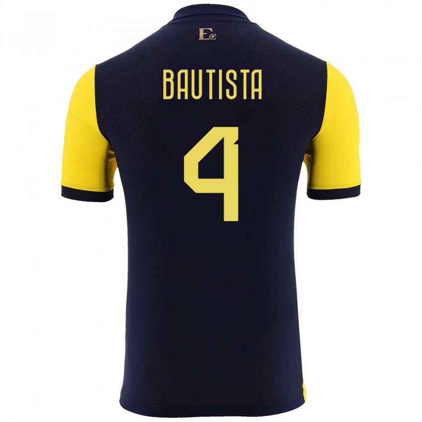 Børn Ecuador Davis Bautista #4 Gul Hjemmebane Spillertrøjer 24-26 Trøje T-Shirt
