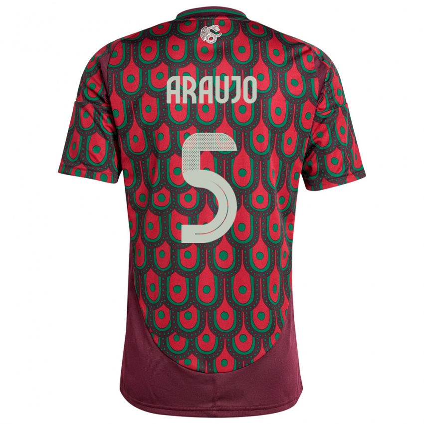 Børn Mexico Julian Araujo #5 Rødbrun Hjemmebane Spillertrøjer 24-26 Trøje T-Shirt