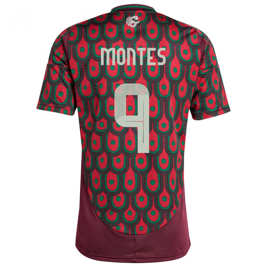 Børn Mexico Cesar Montes #9 Rødbrun Hjemmebane Spillertrøjer 24-26 Trøje T-Shirt