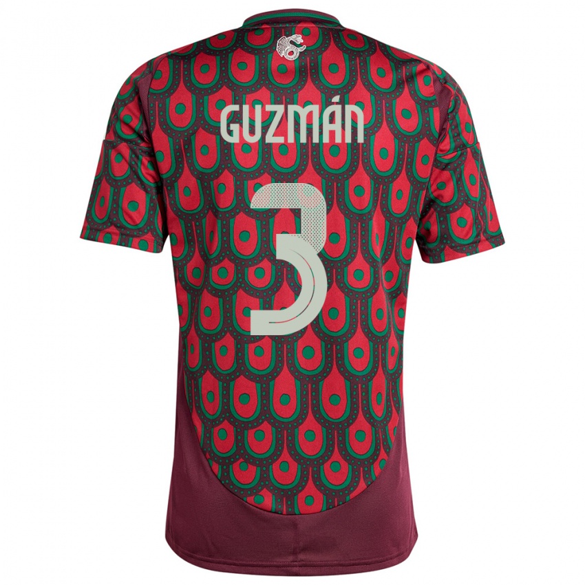Børn Mexico Victor Guzman #3 Rødbrun Hjemmebane Spillertrøjer 24-26 Trøje T-Shirt