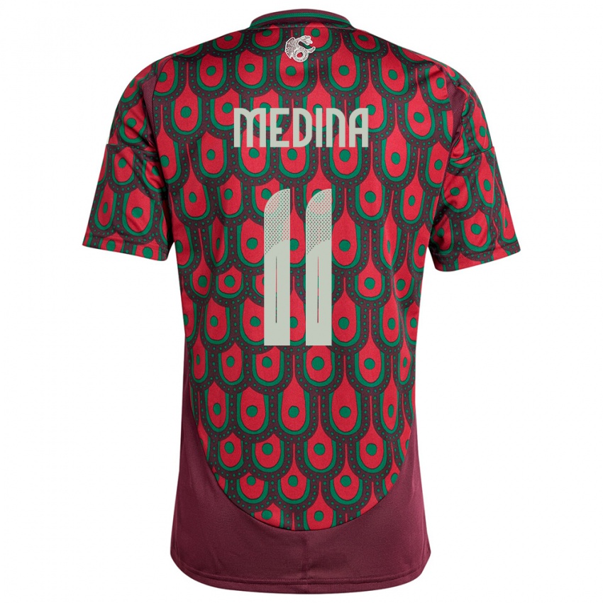 Børn Mexico Diego Medina #11 Rødbrun Hjemmebane Spillertrøjer 24-26 Trøje T-Shirt