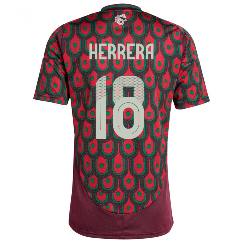 Børn Mexico Ozziel Herrera #18 Rødbrun Hjemmebane Spillertrøjer 24-26 Trøje T-Shirt