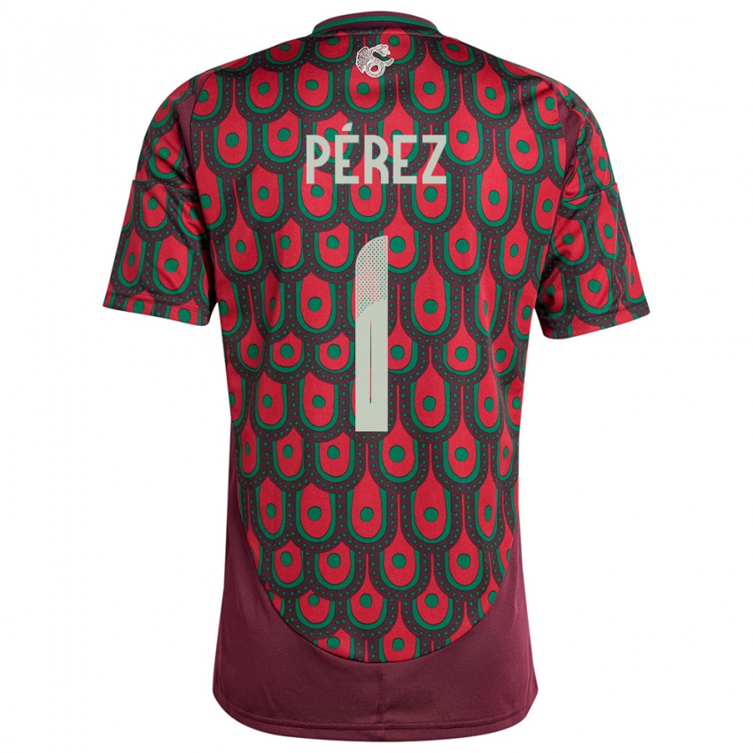 Børn Mexico Emiliano Perez #1 Rødbrun Hjemmebane Spillertrøjer 24-26 Trøje T-Shirt