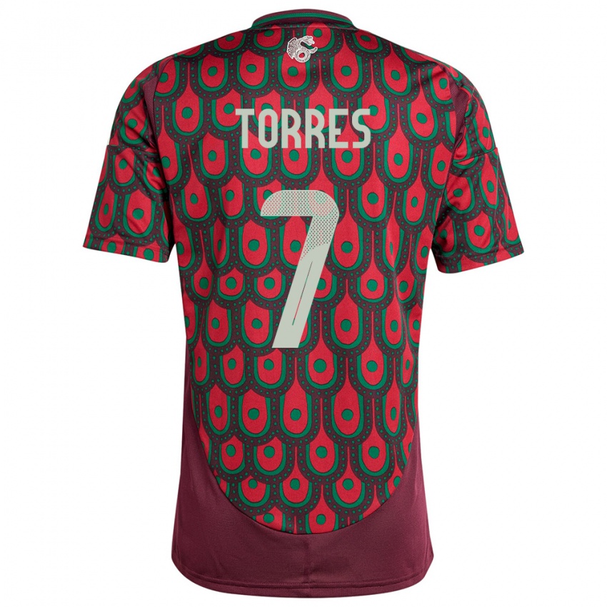 Børn Mexico Christian Torres #7 Rødbrun Hjemmebane Spillertrøjer 24-26 Trøje T-Shirt