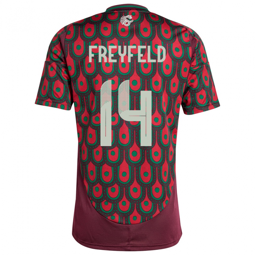 Børn Mexico Emiliano Freyfeld #14 Rødbrun Hjemmebane Spillertrøjer 24-26 Trøje T-Shirt