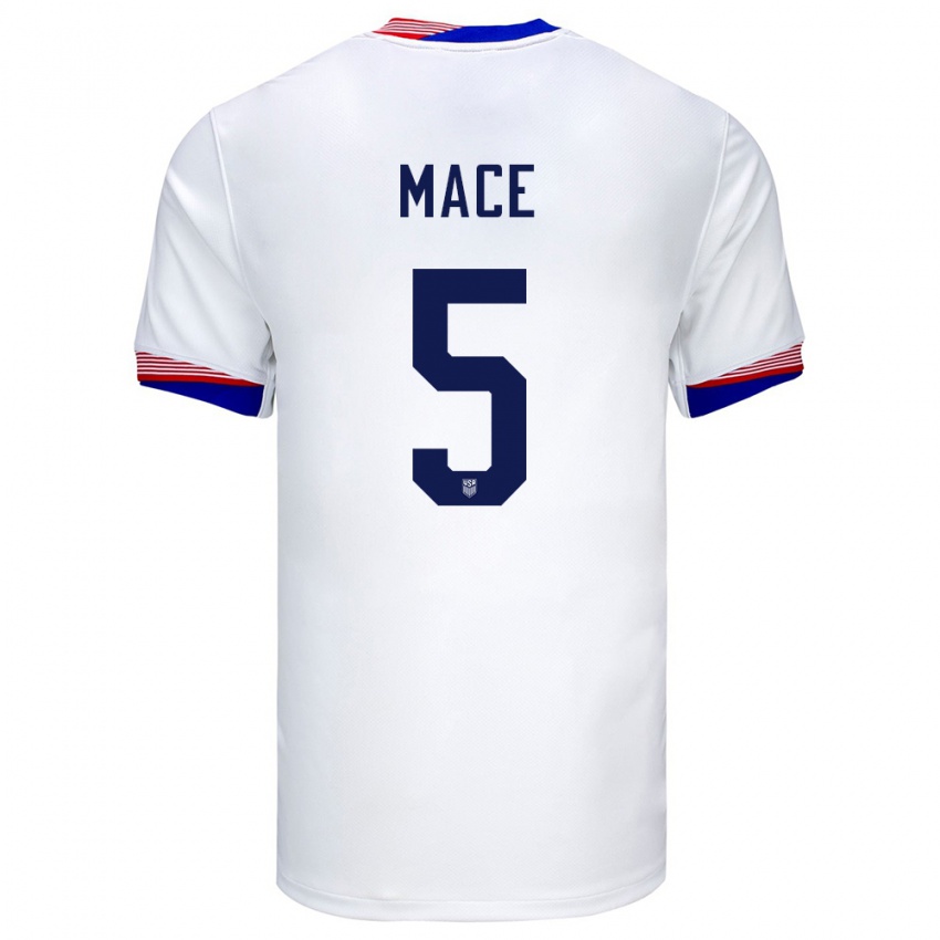 Børn Usa Hailie Mace #5 Hvid Hjemmebane Spillertrøjer 24-26 Trøje T-Shirt