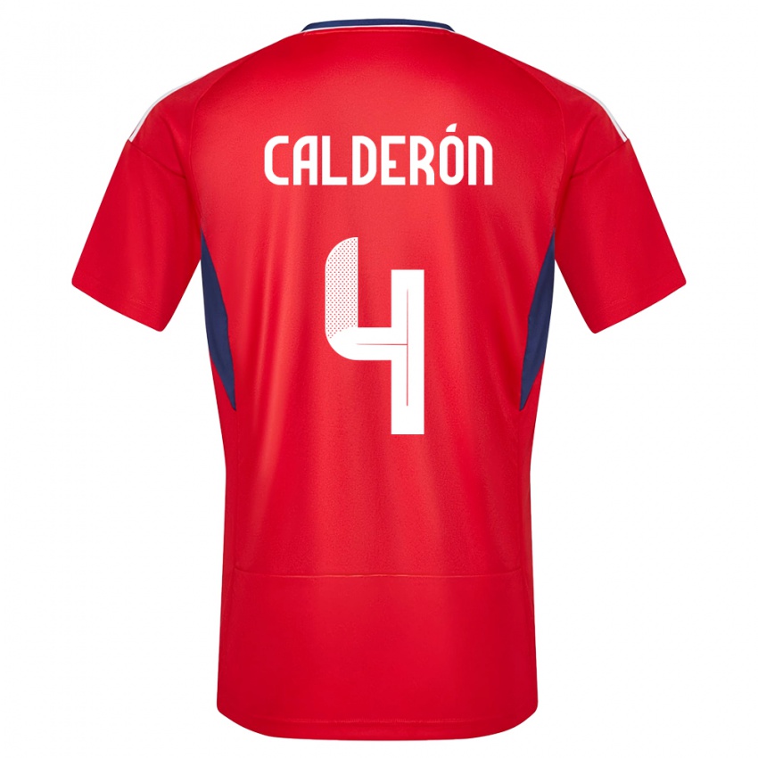 Børn Costa Rica Brandon Calderon #4 Rød Hjemmebane Spillertrøjer 24-26 Trøje T-Shirt