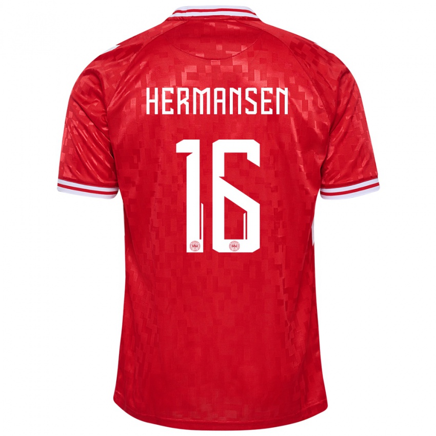 Børn Danmark Mads Hermansen #16 Rød Hjemmebane Spillertrøjer 24-26 Trøje T-Shirt