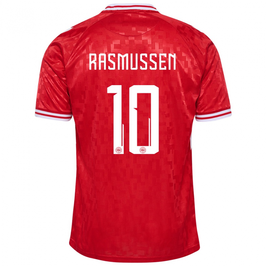 Børn Danmark Christian Rasmussen #10 Rød Hjemmebane Spillertrøjer 24-26 Trøje T-Shirt