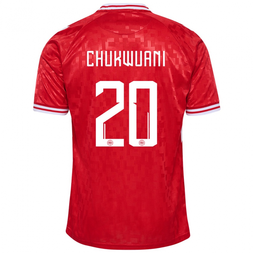 Børn Danmark Tochi Chukwuani #20 Rød Hjemmebane Spillertrøjer 24-26 Trøje T-Shirt