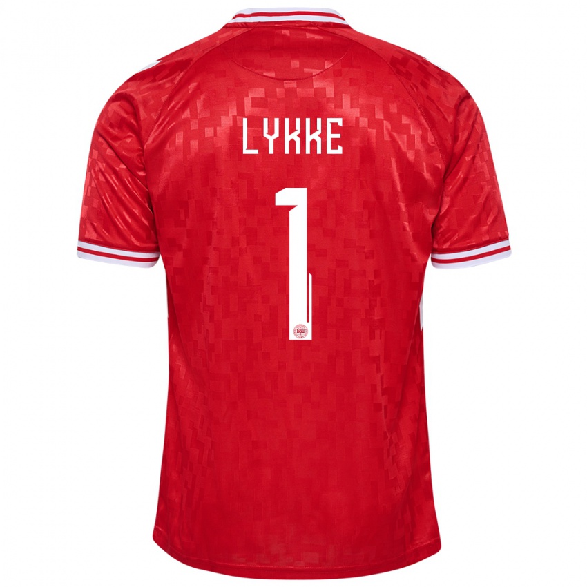 Børn Danmark William Lykke #1 Rød Hjemmebane Spillertrøjer 24-26 Trøje T-Shirt