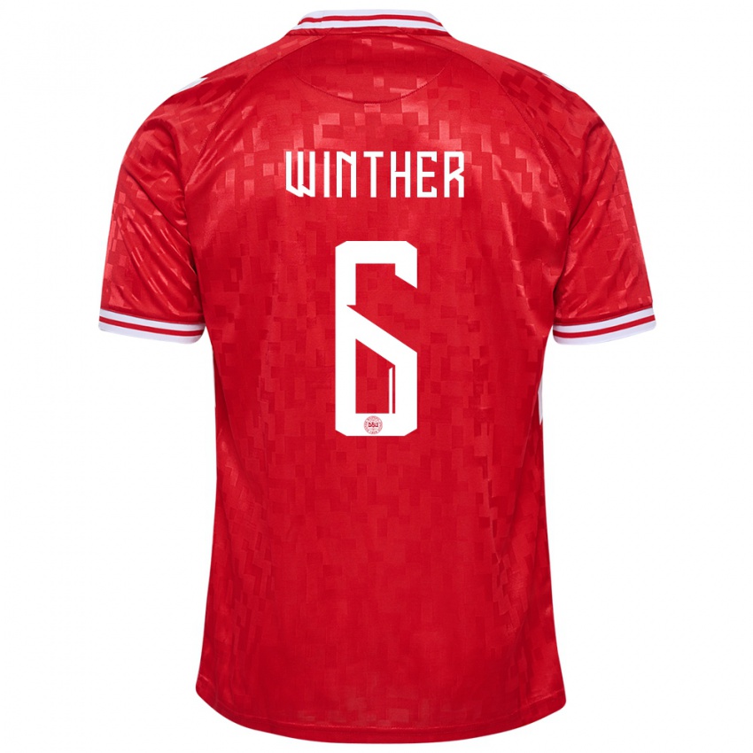Børn Danmark Casper Winther #6 Rød Hjemmebane Spillertrøjer 24-26 Trøje T-Shirt