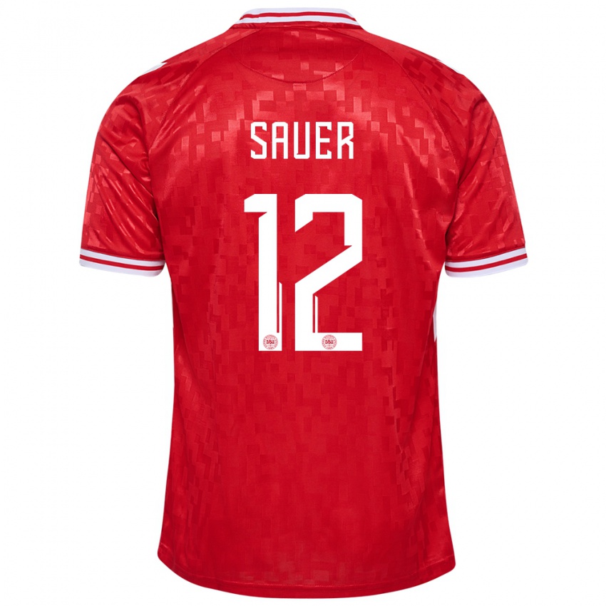 Børn Danmark Mathias Sauer #12 Rød Hjemmebane Spillertrøjer 24-26 Trøje T-Shirt