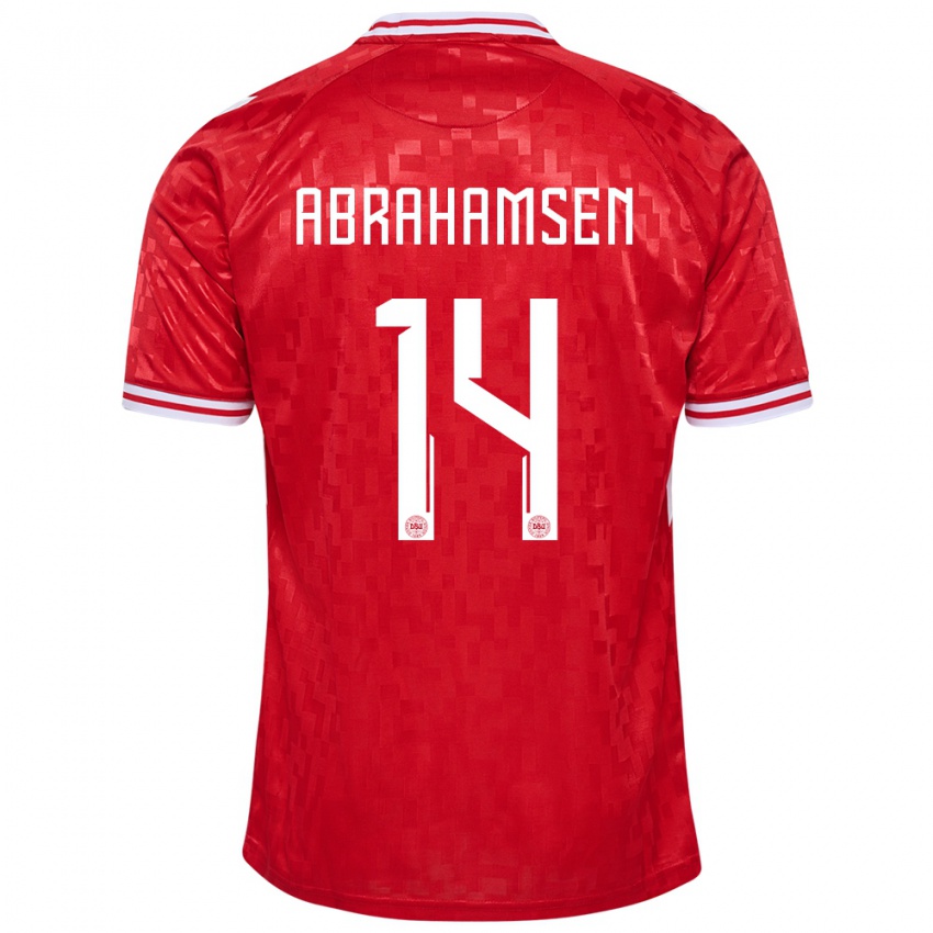 Børn Danmark Mads Abrahamsen #14 Rød Hjemmebane Spillertrøjer 24-26 Trøje T-Shirt