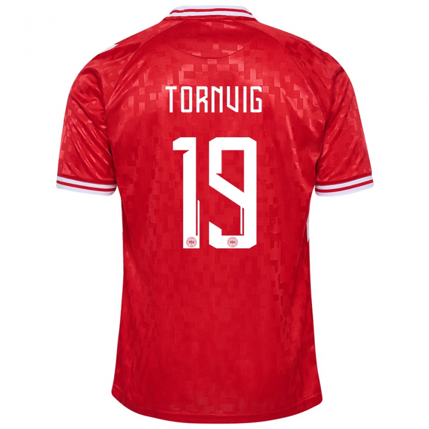 Børn Danmark Nicolaj Tornvig #19 Rød Hjemmebane Spillertrøjer 24-26 Trøje T-Shirt