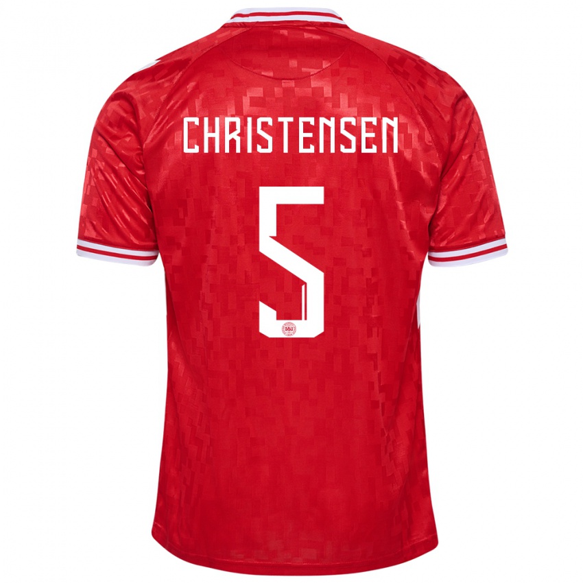 Børn Danmark Aske Christensen #5 Rød Hjemmebane Spillertrøjer 24-26 Trøje T-Shirt