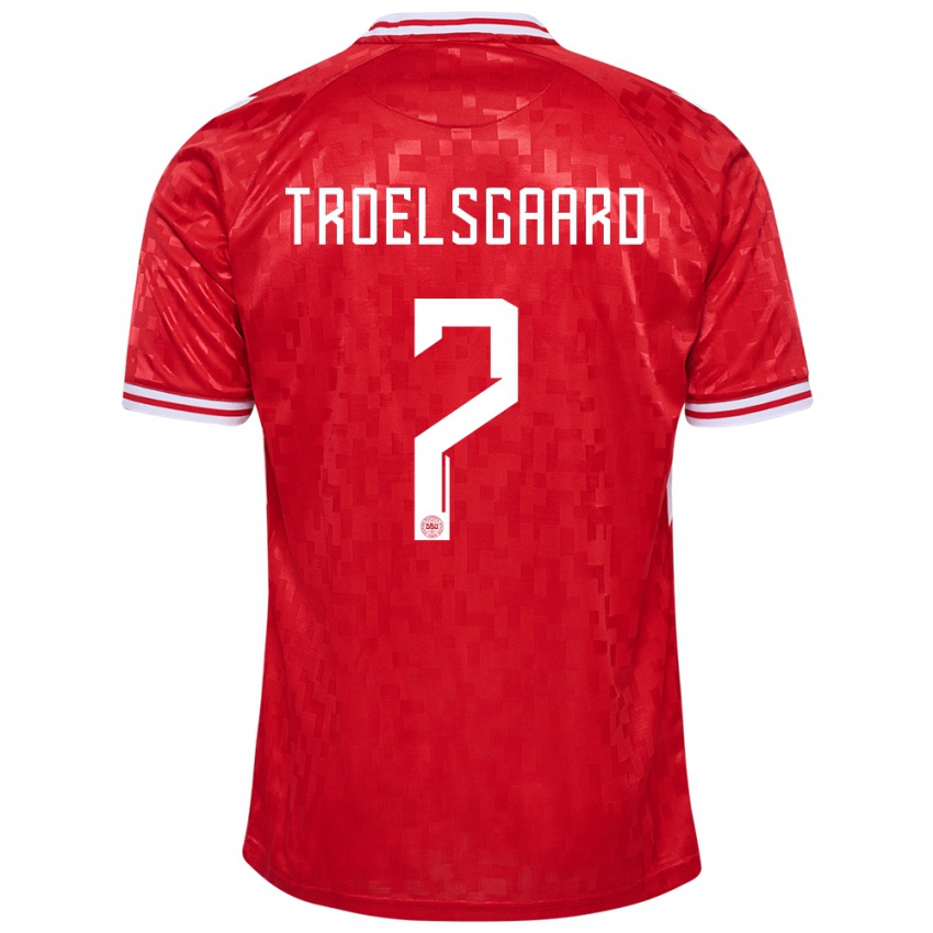 Børn Danmark Sanne Troelsgaard #7 Rød Hjemmebane Spillertrøjer 24-26 Trøje T-Shirt