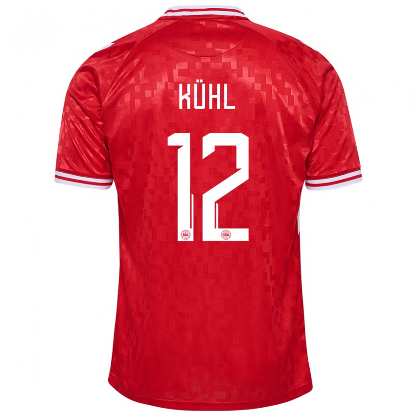 Børn Danmark Kathrine Kuhl #12 Rød Hjemmebane Spillertrøjer 24-26 Trøje T-Shirt