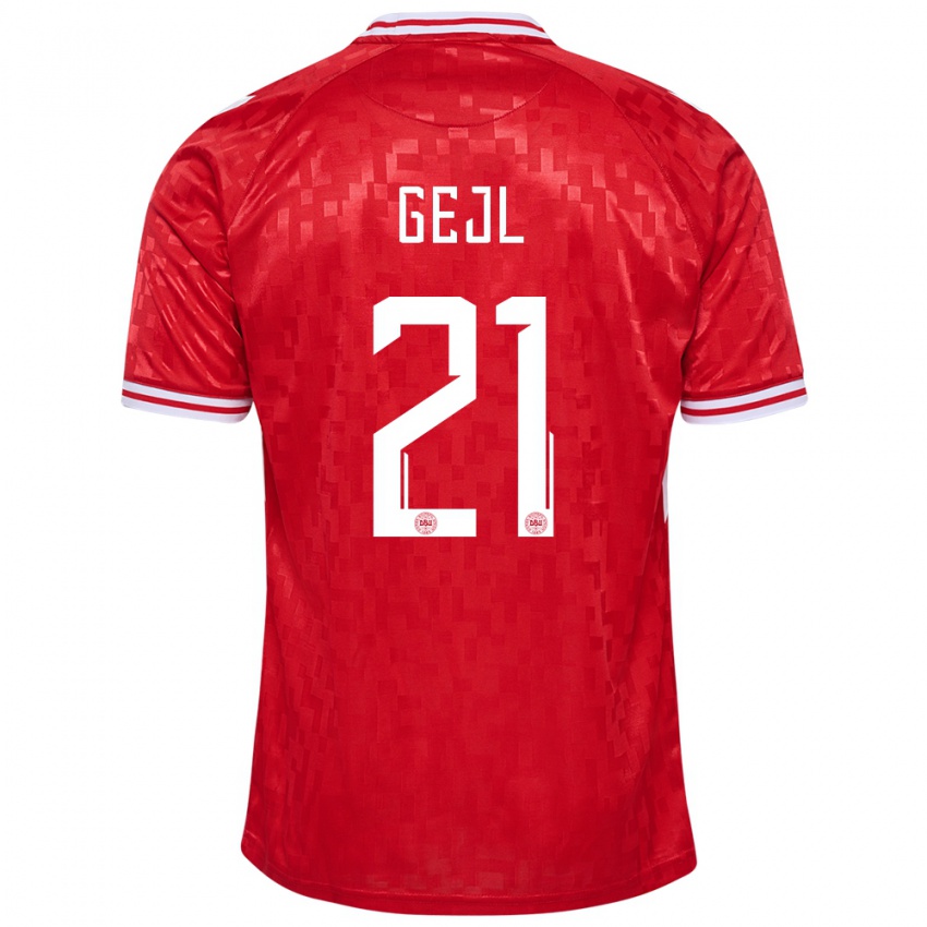 Børn Danmark Mille Gejl #21 Rød Hjemmebane Spillertrøjer 24-26 Trøje T-Shirt