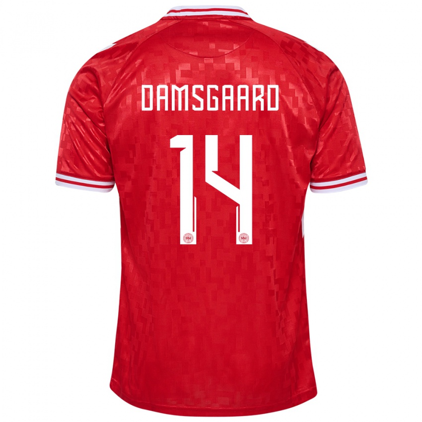 Børn Danmark Mikkel Damsgaard #14 Rød Hjemmebane Spillertrøjer 24-26 Trøje T-Shirt