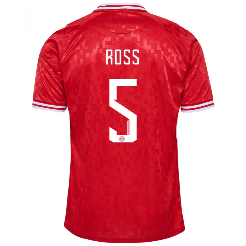 Børn Danmark Mathias Ross #5 Rød Hjemmebane Spillertrøjer 24-26 Trøje T-Shirt