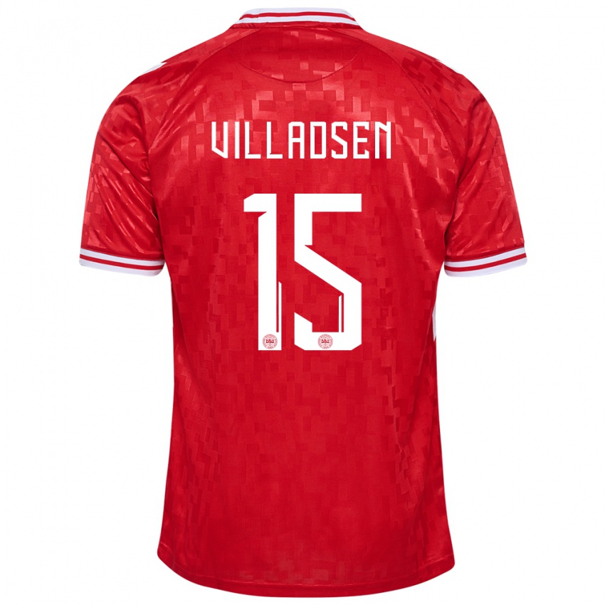 Børn Danmark Oliver Villadsen #15 Rød Hjemmebane Spillertrøjer 24-26 Trøje T-Shirt