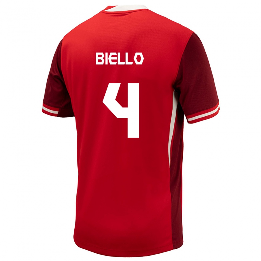 Børn Canada Alessandro Biello #4 Rød Hjemmebane Spillertrøjer 24-26 Trøje T-Shirt