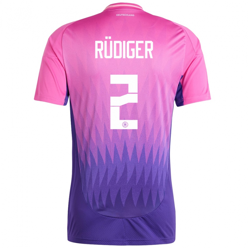 Børn Tyskland Antonio Rudiger #2 Pink Lilla Udebane Spillertrøjer 24-26 Trøje T-Shirt