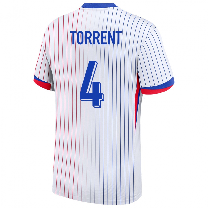 Børn Frankrig Marion Torrent #4 Hvid Udebane Spillertrøjer 24-26 Trøje T-Shirt