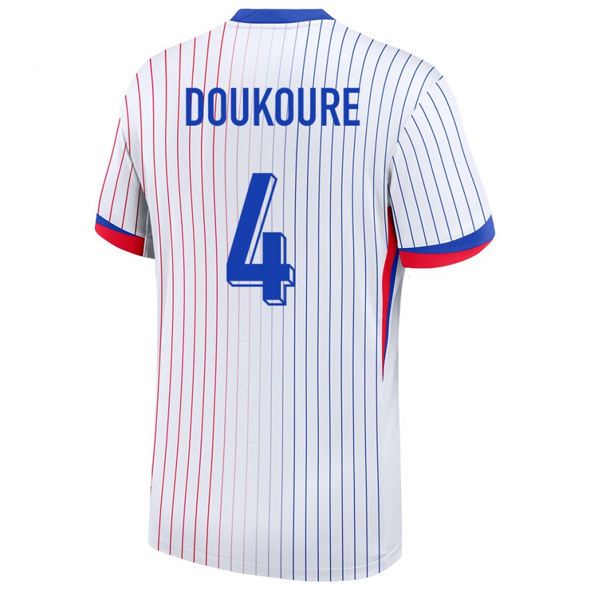 Børn Frankrig Ismael Doukoure #4 Hvid Udebane Spillertrøjer 24-26 Trøje T-Shirt