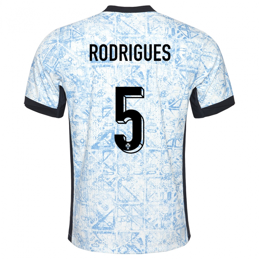 Børn Portugal Rafael Rodrigues #5 Creme Blå Udebane Spillertrøjer 24-26 Trøje T-Shirt
