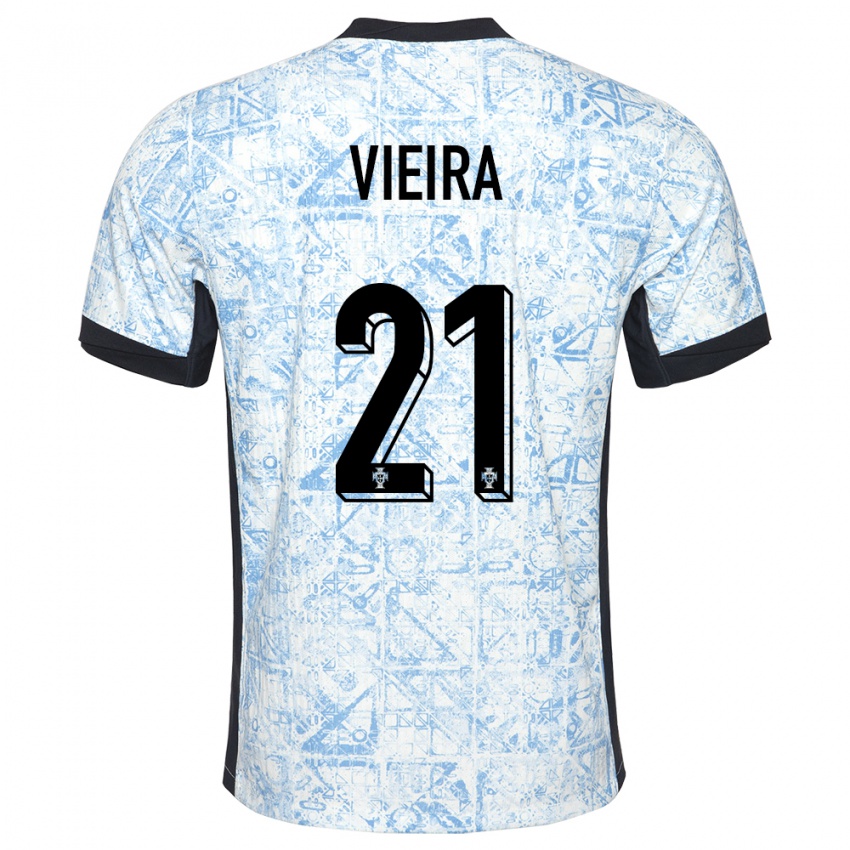 Børn Portugal Fabio Vieira #21 Creme Blå Udebane Spillertrøjer 24-26 Trøje T-Shirt